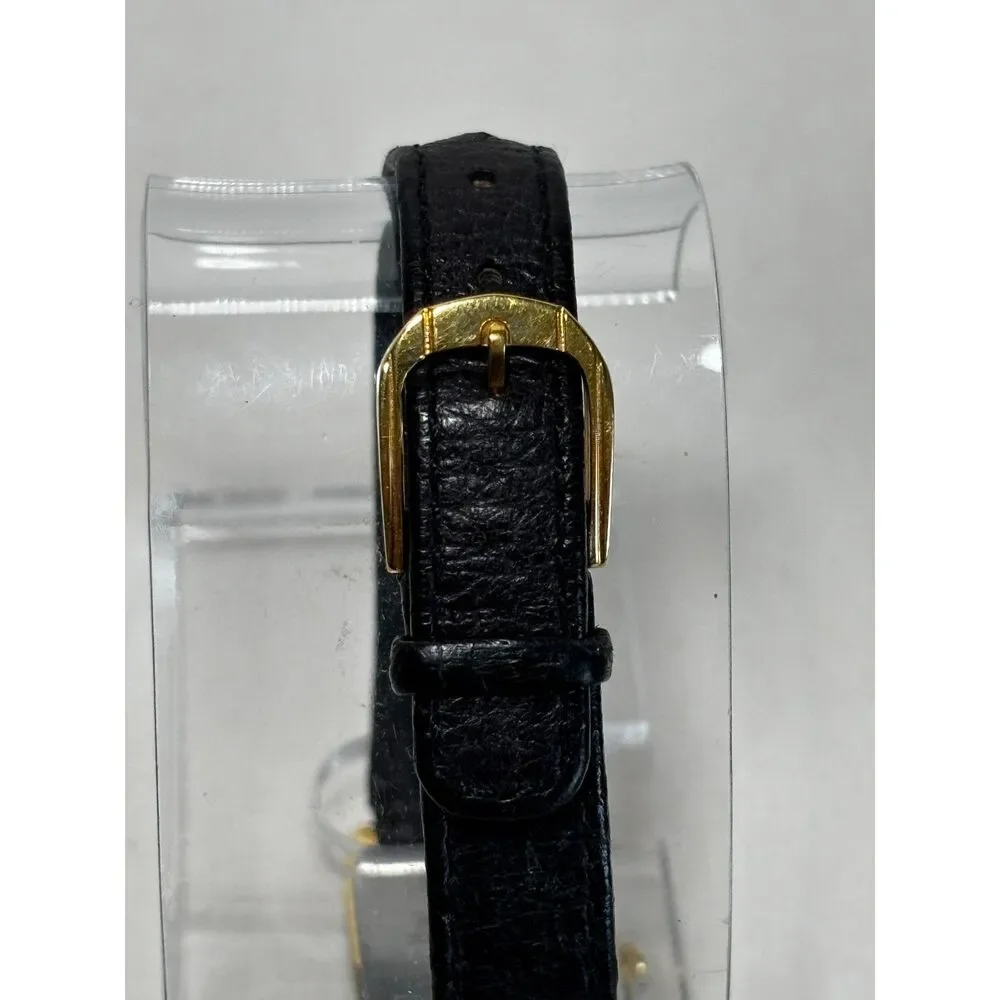 Vintage Seiko 2P20-5000 gold tone women's watch with black leather, working